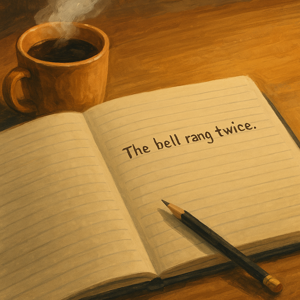A close-up of a writer’s hands hovering over an open notebook on a wooden desk, with morning light streaming through a nearby window, symbolizing inspiration and the struggle to start writing.